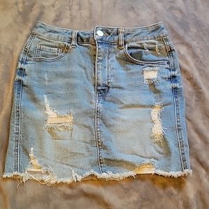 Wax Jean: Light Blue Ripped Mini Jean Skirt
